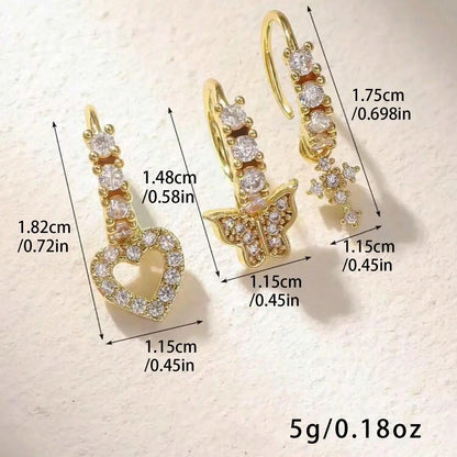 Heart & Cross & Butterfly Design Nose Ring Set, Fashionable Nose Ring for Women & Girls, Trendy All-match & Exquisite Jewelry for Birthday Gift, Nose Piercing Jewelry, Body Jewelry