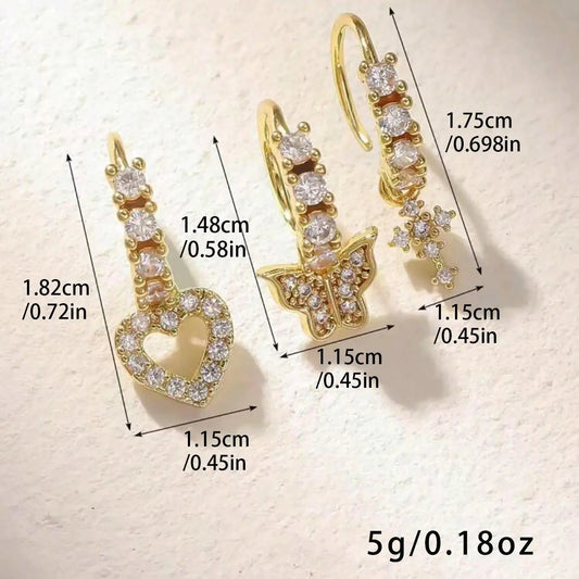 Heart & Cross & Butterfly Design Nose Ring Set, Fashionable Nose Ring for Women & Girls, Trendy All-match & Exquisite Jewelry for Birthday Gift, Nose Piercing Jewelry, Body Jewelry