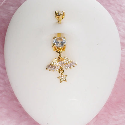 Summer Fashion Unique Design Artificial Zircon Star Wing Pendant Navel Ring, Navel Piercings, Fashion Sweet Style Stainless Steel Belly Button Piercing Jewelry, Belly Button Rings