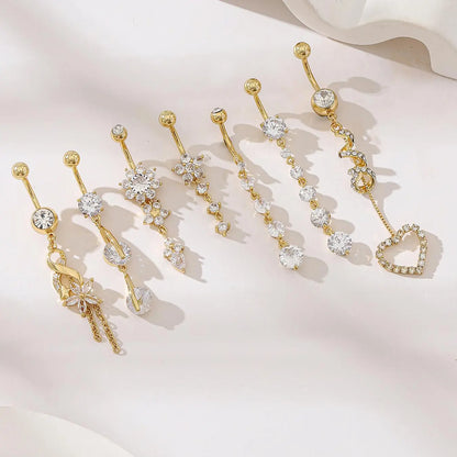 Women's Elegant Rhinestone, Flower and Heart Decor Belly Rings, Exquisite Trendy Belly Piercing Jewelry, Chic Body Jewelry, Belly Button Jewelry for Party & Daily Decor, Sparkling Artificial Zircon Inlay, Gems for Piercings #GLOBAL PICKS