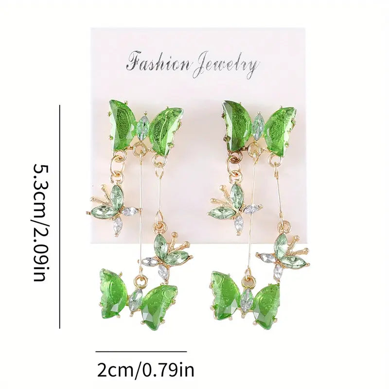 Charm Butterfly Tassel Earrings - Vibrant Women Exquisite Shiny Rhinestone Butterfly Tassel Glitter Dangle Earrings Party, Proms, Music Festivals, And Holiday Wear Accessories