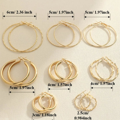 8 Pairs Women's Elegant Twist Design Hoop Earrings, 8 Pairs Trendy Exquisite Hoop Earrings, Chic All-match Vintage Jewelry As Gift for Girlfriend, Versatile Earrings Hoop Earring Sets