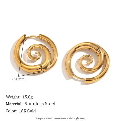 Oufer 2PCS Pair Faux Stretched Spiral Clicker Earrings 316L Stainless Steel Gold & Silver Color Fashion Jewelry Accessories