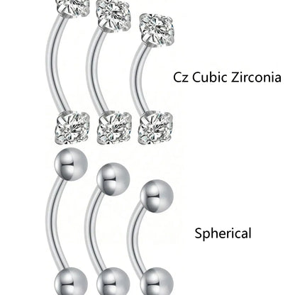 3-Piece Stainless Steel Jewelry Set, Body Piercing Jewelry, Body Jewellery, Eyebrow Lip Belly Button Piercing Rings, Cz Cubic Zirconia Styles, 6-10mm Sizes, All Season Wear