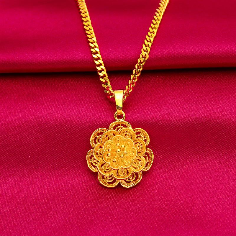 [Angela New Arrivals] Female Adults' Luxe Elegant Gold-tone Flower-shaped Jewelry Set - Daily Light Luxury High-end Necklace, Bracelet, Ring with Flower Pendant