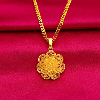 [Angela New Arrivals] Female Adults' Luxe Elegant Gold-tone Flower-shaped Jewelry Set - Daily Light Luxury High-end Necklace, Bracelet, Ring with Flower Pendant