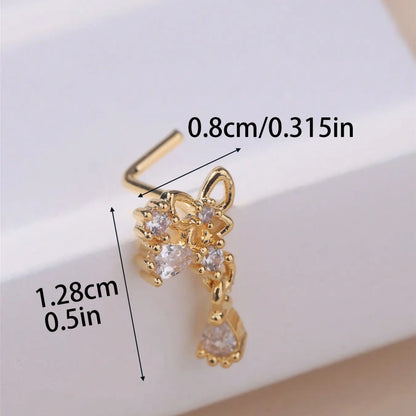 Dangle Nose Stud Rings for Women, Cute Butterfly Shape, Cz, Silver Color, L Bend, Nostril Screw, Unique Nose Piercing Jewelry, Body Jewelry, Body Jewellery