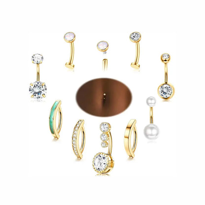 LOLIAS Women's Silver/14 Karat Gold Plated Surgical Stainless Steel CZ Clicker Belly Button Rings Pack for Navel Piercings