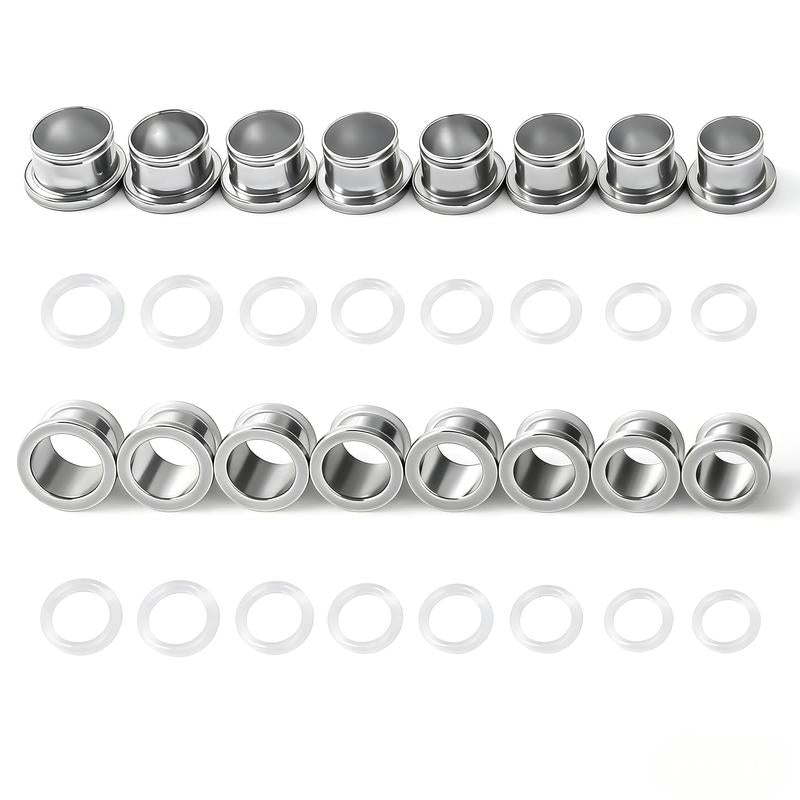 Stainless Steel Ear Stretching Kit (12-26Pcs) - 1-7mm/7.5-12mm Plugs with O-Rings, Jojoba Oil Aftercare, Gauge Tunnels for Stretched Ears Style, Body Piercing Jewelry for Adults, Ear Gauge Tunnels