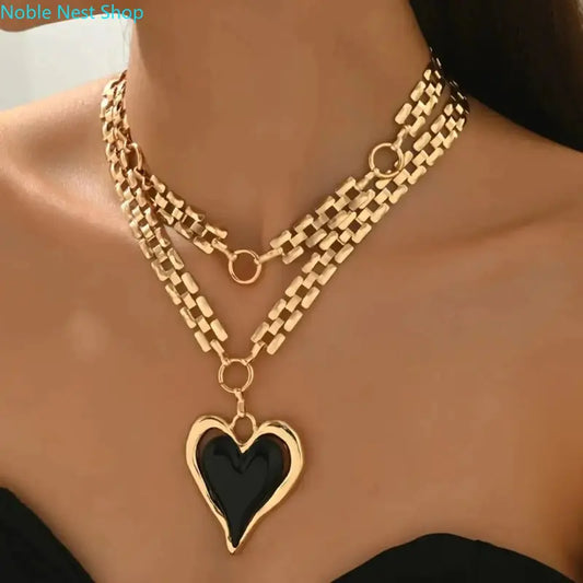 Women's Multi-Layer Heart Fashionable Jewelry Set - Necklaces Set with Heart Pendant, Layered Elegance Earrings for Daily Casual, Party, Mother’s Day Gifting, Chains Set