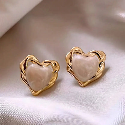 Vintage Round Faux Pearl Shell Drop Heart Shape Earrings, 4 Pairs/set, Earring Pack, Earring Stacking Set, French Style Design, Ideal for Everyday & Special Occasions, Versatile Accessory, Exquisite Jewelry Gift, Earring Stacks