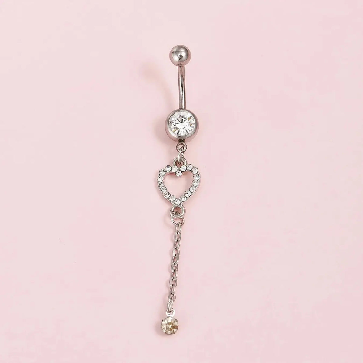 Stainless Steel Cubic Zirconia Heart Pattern Belly Ring, Unisex Punk Piercing Jewelry, Navel Piercing Jewelry, Fashion Body Accessories, Body Jewellery, Heart Design Chain, Perfect Gift for Any Occasion, Belly Button Rings