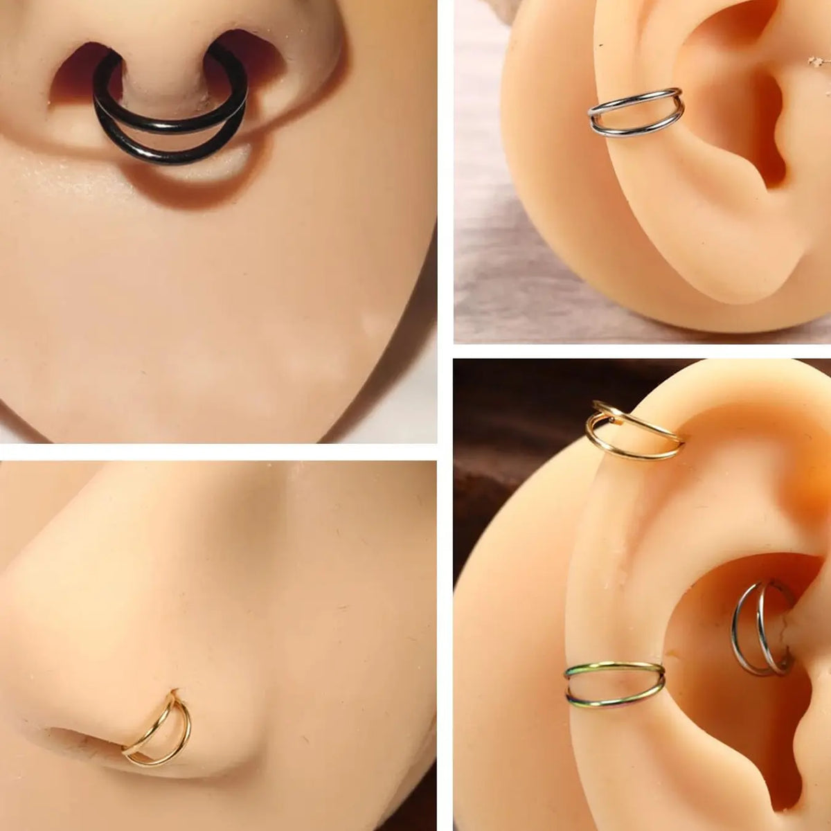 Nose Ring, Body Piercing Jewelry, Nose Rings Hoops, Cartilage Hoop Earring, Helix Hoops, Tragus Hoop Earring, Lip Ring, Septum Ring, Double Hoop, Nose Hoop, Hypoallergenic, Nose Piercing Clicker, Hinged Nose Ring Hoop, 6mm 8mm, 316L St, Jewelry