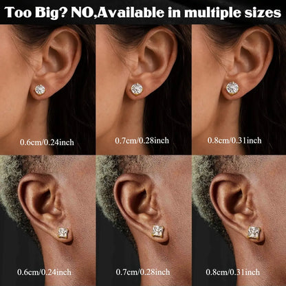 4 Pairs Stainless Steel Magnetic Stud Earrings for Men Women Gold CZ Non-Piercing Clip On Stud Earrings Set Non Pierced Earrings 7-8MM Jewellery Accessories