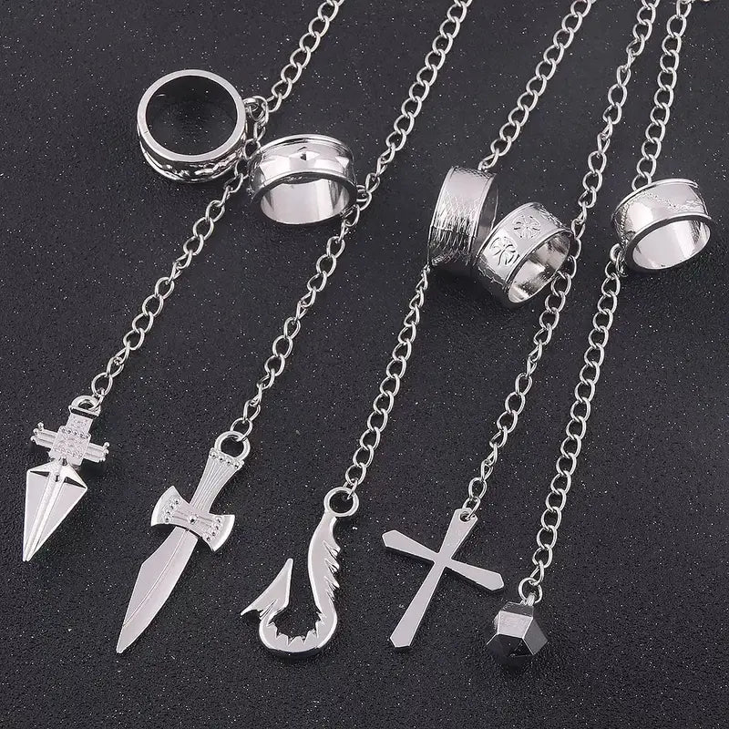 Unisex Anime-Inspired Metal Chain-Link Bracelet with 5-Ring Kurapika Finger Chains, Hunter x Hunter Cosplay Collectible - Casual Costume Jewelry for Cosplay Events, Flower Accent, Small Parts Choking Hazard Note