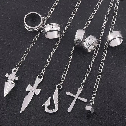 Unisex Anime-Inspired Metal Chain-Link Bracelet with 5-Ring Kurapika Finger Chains, Hunter x Hunter Cosplay Collectible - Casual Costume Jewelry for Cosplay Events, Flower Accent, Small Parts Choking Hazard Note