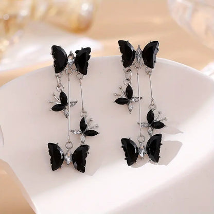Charm Butterfly Tassel Earrings - Vibrant Women Exquisite Shiny Rhinestone Butterfly Tassel Glitter Dangle Earrings Party, Proms, Music Festivals, And Holiday Wear Accessories