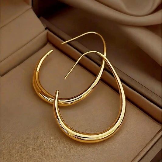 Hypoallergenic Gold Teardrop Hoop Earrings for Women ，Gold Plated Stainless Steel Large Oval Hoops, Tarnish Resistant, Comfortable Lightweight Earrings for Sensitive Ears, Ideal for Daily Wear & Gifting, High Quality Earrings, Stylish Jewelry