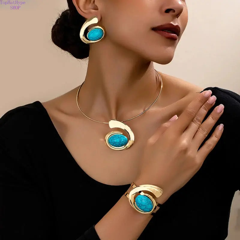 Women’s Fashion Female Alloy Jewelry Set - Irregular Letter E Design, Bling Trendy Artistic Pieces, 1 Choker, 1 Bracelet, Drop Earrings & Stud Earrings Stack Set, Bold Bright Style, Versatile for Casual Wear & Parties