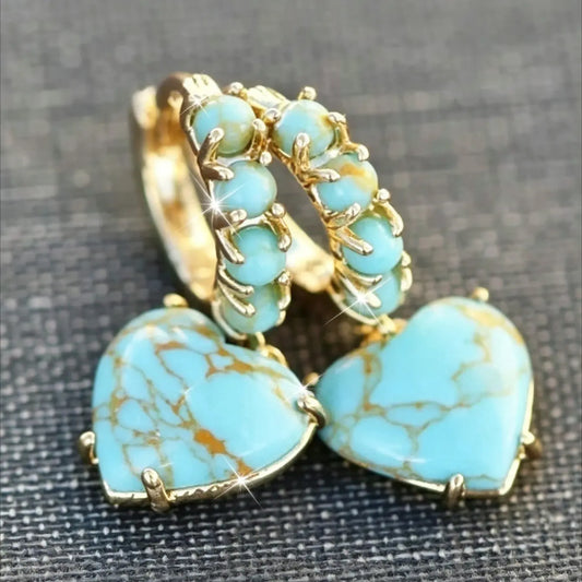Boho Ethnic Style Fake Turquoise Heart Shape Earrings for Women, Vintage Simple Elegant Party Vacation Gathering Jewelry Gift