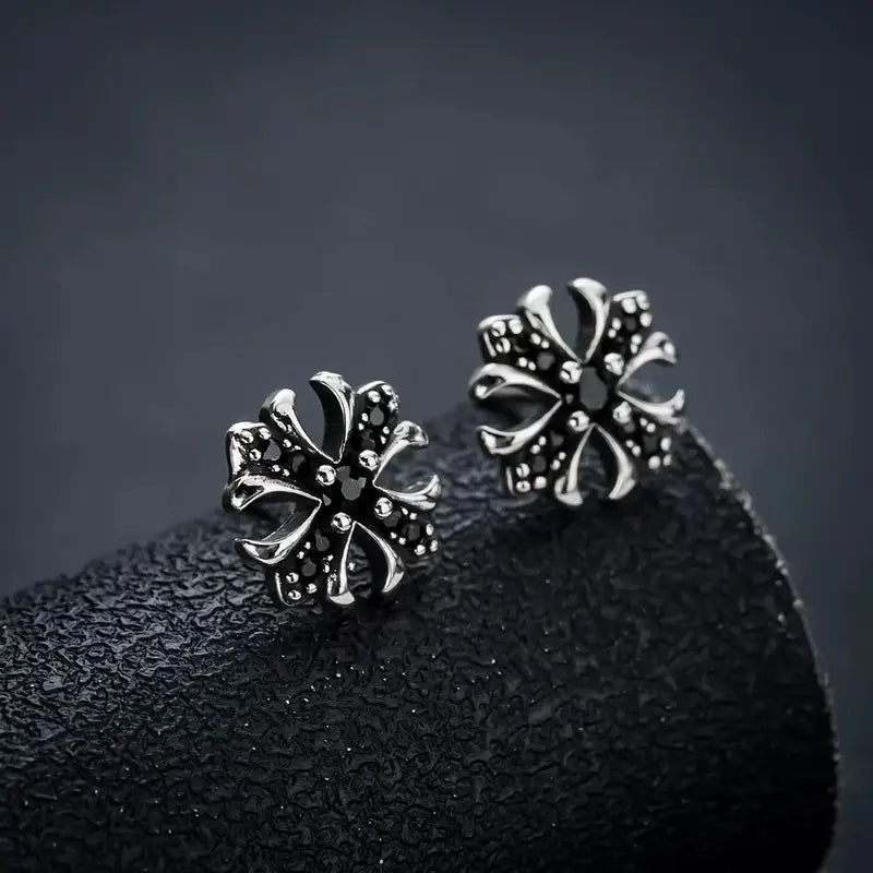 Unisex Gothic Studded Cross 1 Pair Earrings - Vintage Punk Alloy Rhinestone Emo Jewelry, Lightweight Dark Style Casual Shining Streetwear Studs, Women's Party & Daily Accessories
