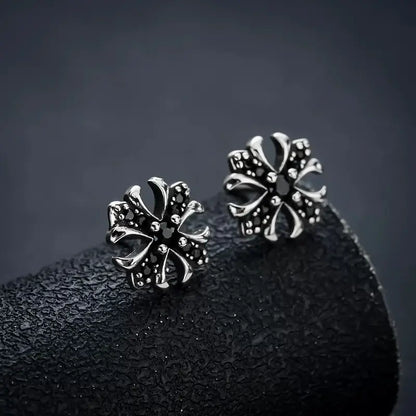 Unisex Gothic Studded Cross 1 Pair Earrings - Vintage Punk Alloy Rhinestone Emo Jewelry, Lightweight Dark Style Casual Shining Streetwear Studs, Women's Party & Daily Accessories