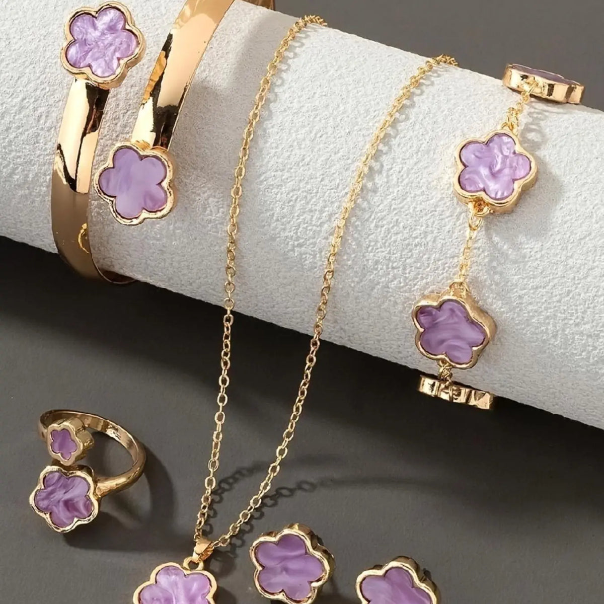 Flower Design Floral Motif Jewelry Set, Accessory Set, Fashionable Jewelry Set, Fashion Necklace & Bracelet & Bangle & Ring & Stud Earrings for Party, Daily Decor, Trendy All-match & Exquisite Jewelry for Birthday Gift