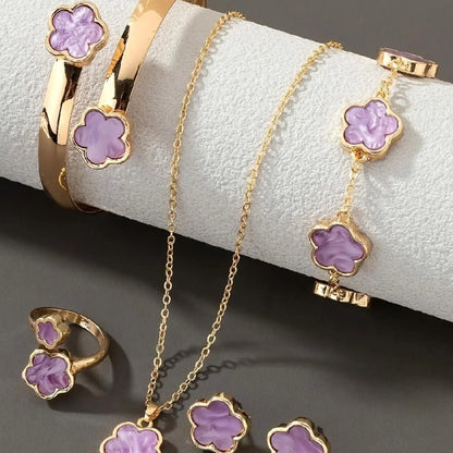 Flower Design Floral Motif Jewelry Set, Accessory Set, Fashionable Jewelry Set, Fashion Necklace & Bracelet & Bangle & Ring & Stud Earrings for Party, Daily Decor, Trendy All-match & Exquisite Jewelry for Birthday Gift