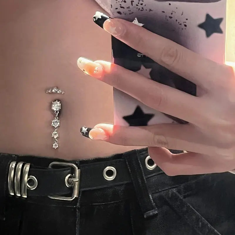 A Set of 7/5/4 Pcs 14G Dangle Belly Button Rings,Surgical Steel Silver Belly Button Rings,Dangling CZ Belly Rings for Women,Silver Gold Belly Button Piercing Jewelry,DIY Hand Tools Kits