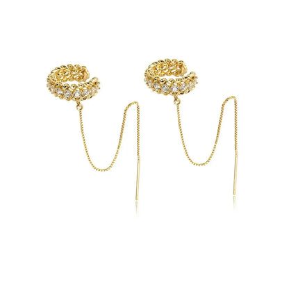 Women's Elegant Rhinestone & Chain Design Ear Cuff, Exquisite Long Thread Earrings, Chic Gorgeous Jewelry As Gift for Girlfriend, Trendy Jewelry, Ear Accessories, Trendy Fashionable Accessories