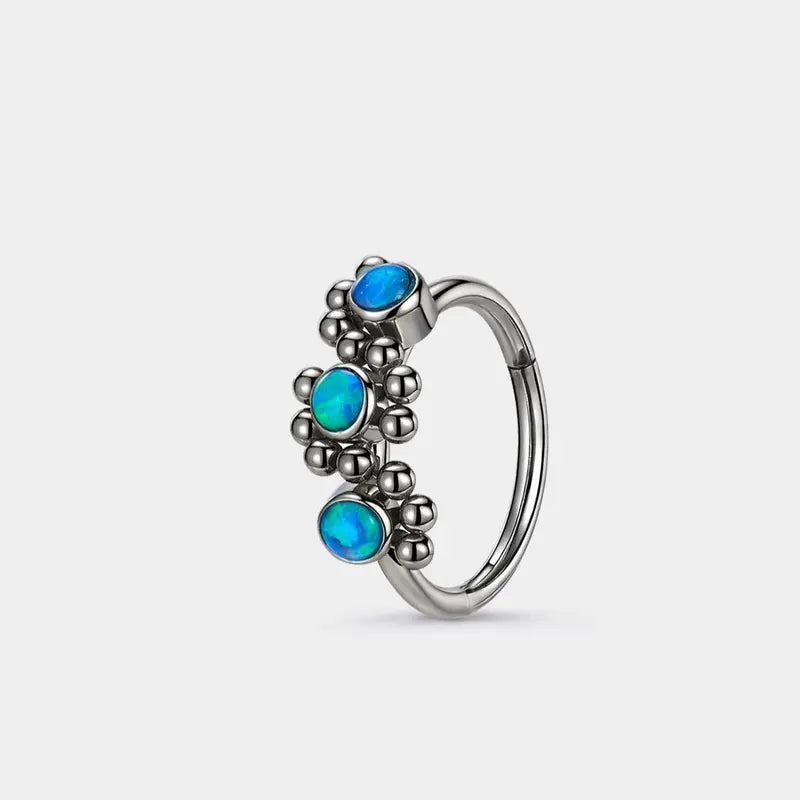 OUFER BOHO Style Triple Blue Opal 20G Hinged Segment Nose Hoop Nose Ring