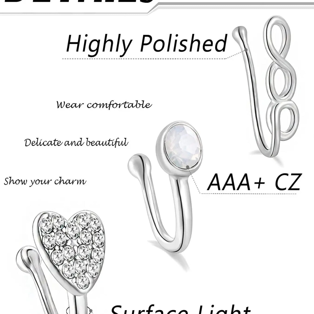 16Pcs African Faux Nose Cuff Non Piercing Inlaid Cubic Zirconia Clip on Nose Ring Star flower Leaf Heart Shape Nose Ring Fake Nose Cuff for Women Silver Gold Rose Gold Ton Nose Jewelry