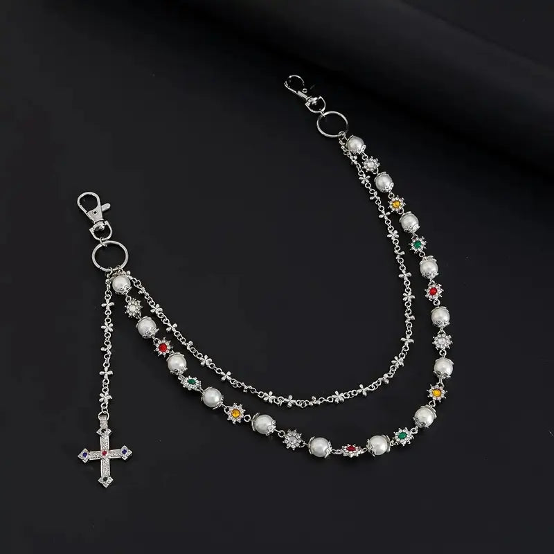 Men's Elegant Alloy Artificial Crystal Pendant Waist Chain - Casual Male Body Chain, Punk Keychain for Hip Hop Jeans, Daily Fashion Costume Jewelry for Valentine's Day, Easter Gifts