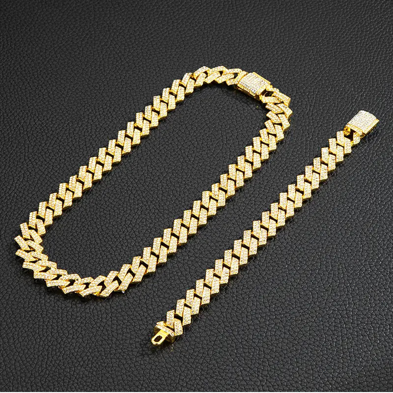 Necklaces for Men, 14mm Cuban Chain Necklace and Bracelet Set (with box), 2025 Men's Accessories Combination, Chains for Men