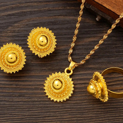 Three-Piece Matching Jewelry Set – Necklace, Earrings, Ring, Elegant Ethnic Design, Perfect for Weddings, Parties, Carnivals, Bridal Gift, Jewellery Gift Set