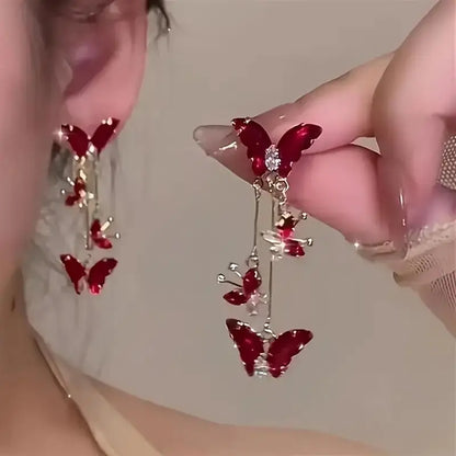 Charm Butterfly Tassel Earrings - Vibrant Women Exquisite Shiny Rhinestone Butterfly Tassel Glitter Dangle Earrings Party, Proms, Music Festivals, And Holiday Wear Accessories