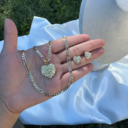 Heart nugget gold plated set, necklace, ring, earrings