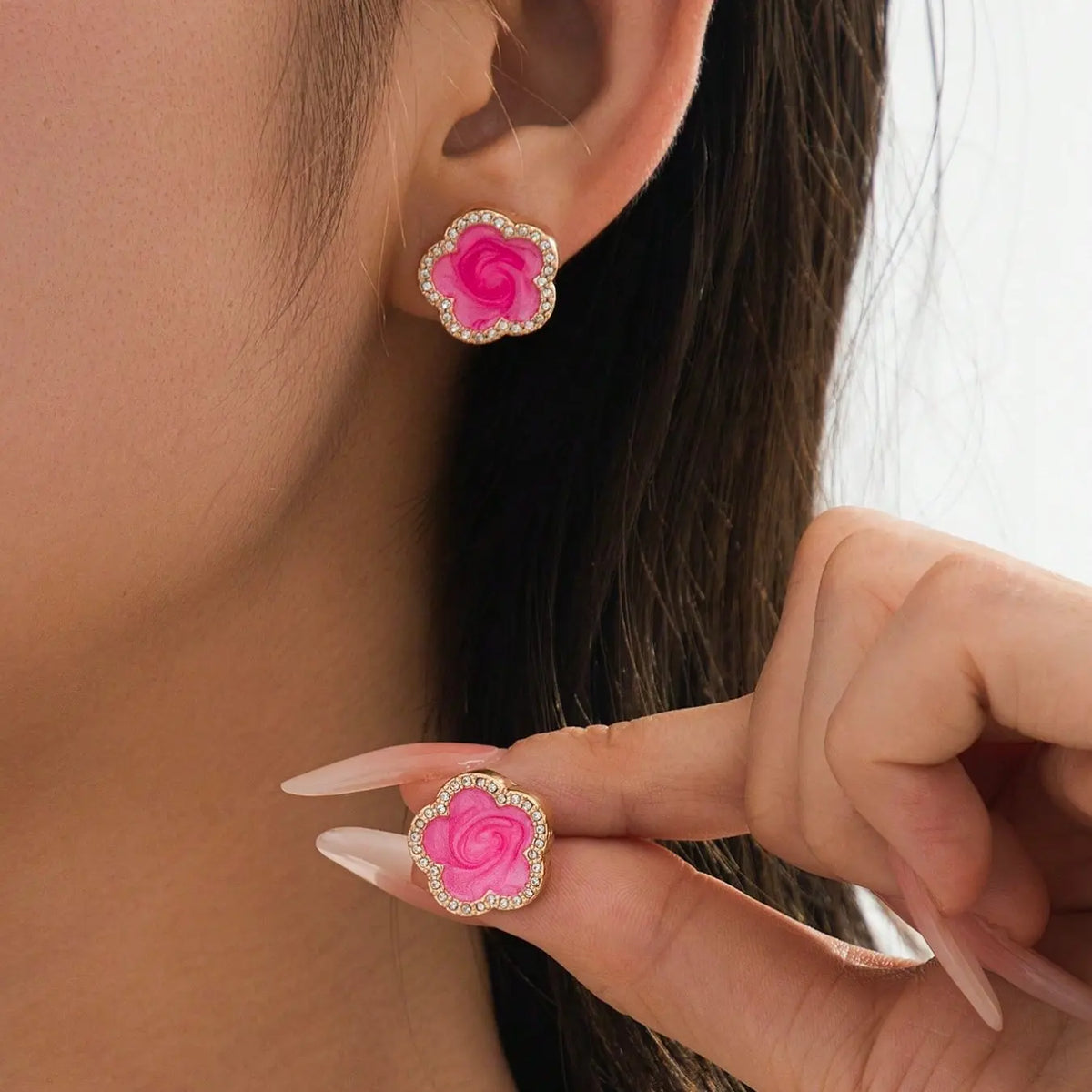 Women's Earring Set, Classic Design, Glass Inlay, Fashionable & Versatile, Lucky Clover Pattern, Elegant Jewelry Gift
