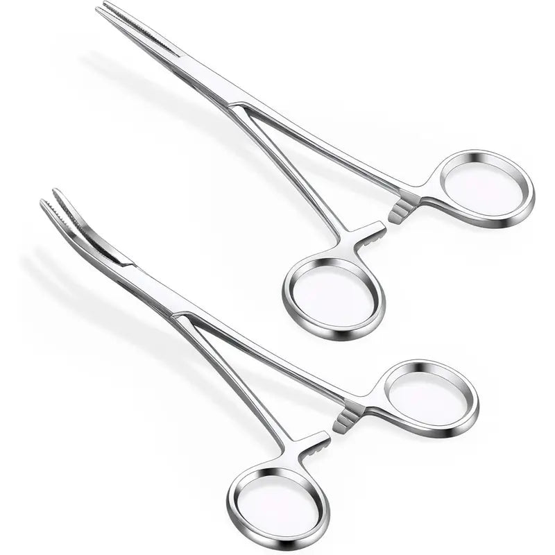 GEMQUEEN Rust-Proof Stainless Steel Piercing Taper Pliers Ball Grabber Piercing Kit - 4.7in Curved/Straight Forceps, 14G/16G/18G Sizes, Acrylic-Safe, Secure Hold, Internal Thread Insertion Pins, for Earlobe Helix Tragus Body Jewelry Adjustment