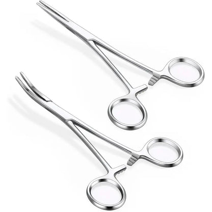 GEMQUEEN Rust-Proof Stainless Steel Piercing Taper Pliers Ball Grabber Piercing Kit - 4.7in Curved/Straight Forceps, 14G/16G/18G Sizes, Acrylic-Safe, Secure Hold, Internal Thread Insertion Pins, for Earlobe Helix Tragus Body Jewelry Adjustment