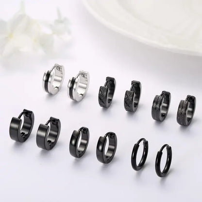 CASSIECA 6Pair Stainless Steel Earrings Set Classic Small Hoops, Helix Piercing Sleepers, Dome, Black Styles, Sleep Safe Jewelry for Men/Women, Men's Accessories Sohochic