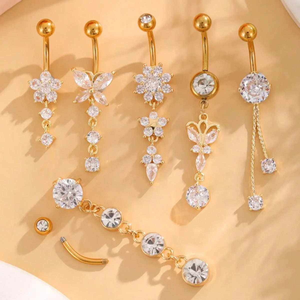 Women's Elegant Butterfly & Flower Design Belly Rings, Stainless Steel Belly Button Rings, Cute Trendy Belly Piercing Jewelry, Navel Piercing Jewelry, Fashion Body Jewelry, Body Jewellery for Party & Daily Decor