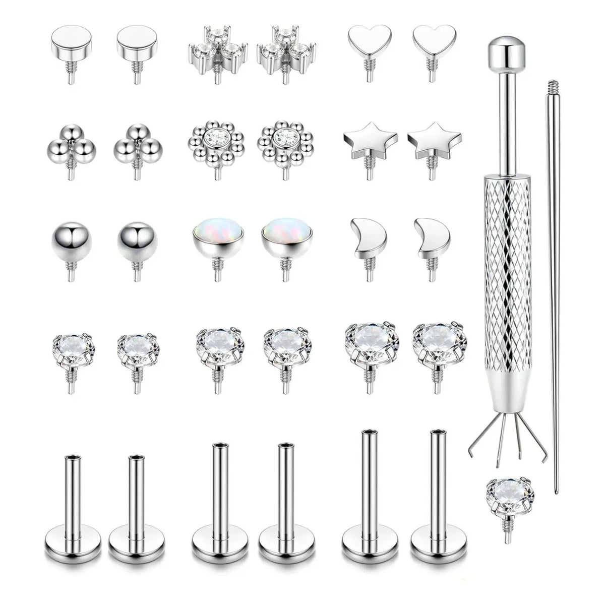1 Set 16G 18G Flat Back Stud Earrings for Women Men Hypoallergenic Stainless Steel Internal Thread Stud Piercing Jewelry for Tragus Helix Cartilage Conch Nose Lip Labret Medusa Piercings