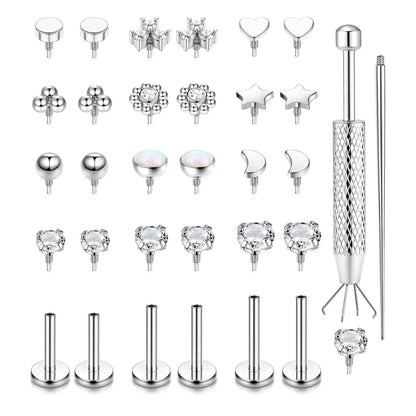 1 Set 16G 18G Flat Back Stud Earrings for Women Men Hypoallergenic Stainless Steel Internal Thread Stud Piercing Jewelry for Tragus Helix Cartilage Conch Nose Lip Labret Medusa Piercings
