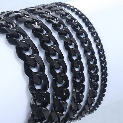 Mens Jewelry Sets Stainless Steel Black Color Curb Link Necklace Bracelet Jewelry Sets for Men Women Gifts 3/5/7/9/11mm