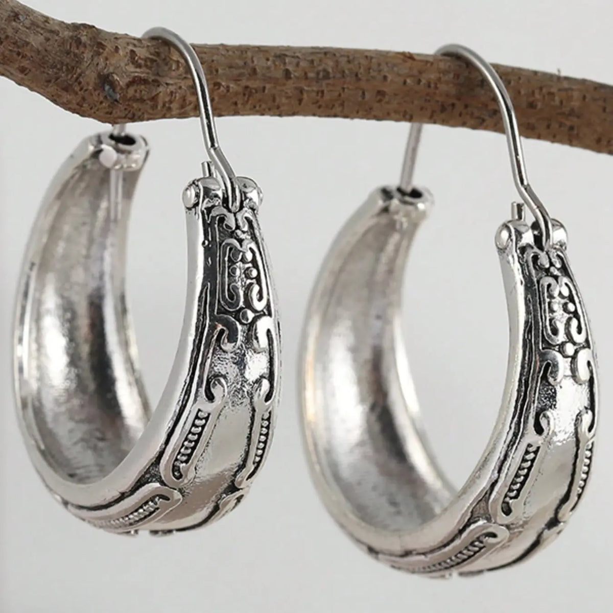 Bohemian Earrings, Silver Color Women's Earrings, Handmade Earrings, Gift for Her, Textured Silver Earrings, Fashion Jewelry, Stylish Jewelry, Hoop Shape Earrings, Fashionable Hoop Earrings, Hoops Shape Earrings