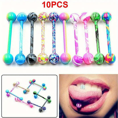 10PCS Colorful Nipple Piercing Jewelry Set Women Vibrant Stainless Steel Ball Barbell Tongue Rings Round Double Balls Barbell Nipple Piercing Body Jewelry Set