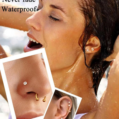 27pcs 16g Stainless Steel Cartilage Stud Earrings for Women Men, Body Piercing Jewelry, Helix Tragus Forward Conch Piercing Jewelry, Piercings Jewelry