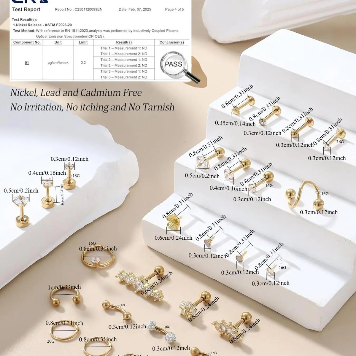 27pcs 16g Stainless Steel Cartilage Stud Earrings for Women Men, Body Piercing Jewelry, Helix Tragus Forward Conch Piercing Jewelry, Piercings Jewelry