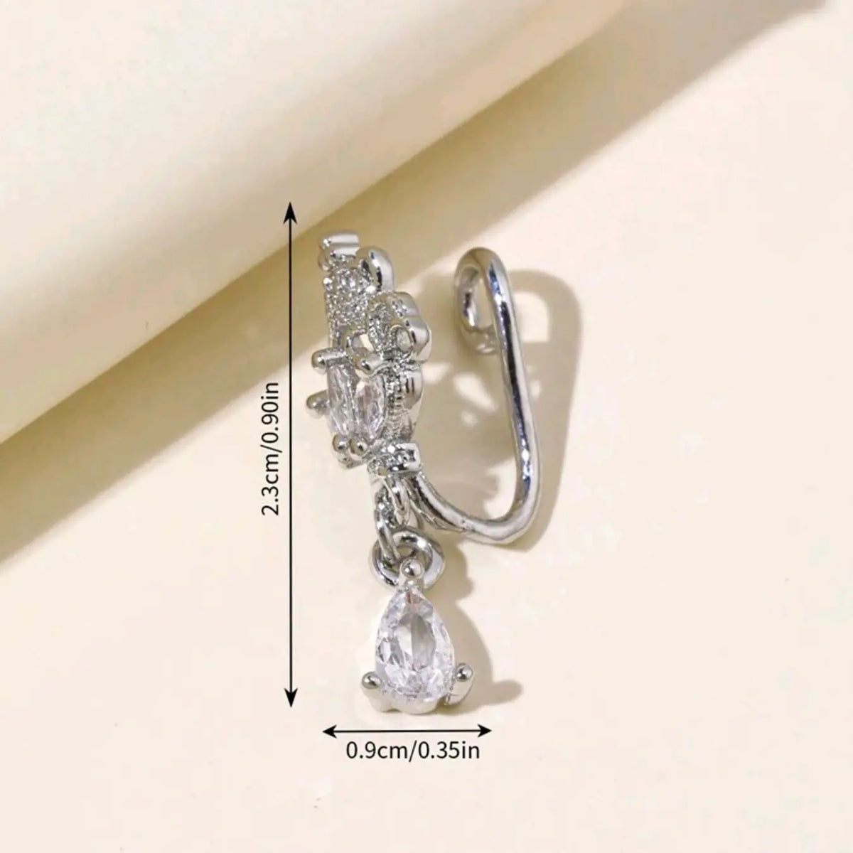 Bohemian Sexy Style Fake Nose Ring, Silver Color Cubic Zirconia, No Piercing Required, Fashion Hip Hop Accessory, Body Jewellery